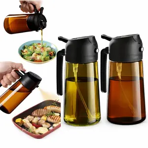 2-in-1 Oil Sprayer Dispenser Bottle, 16oz/470ml Premium Light-Blocking Glass Olive Oil Utensil, Food-Grade Kitchen Gadget for Air Fryer, Salad, Kitchen Cooking, Utensils