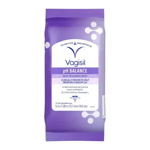 pH Balance Daily Freshening Wipes for Feminine Hygiene in Resealable Pouch, Gynecologist Tested & Hypoallergenic, 20 Wipes (Pack of 1)