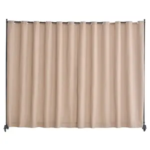 Room Divider 96 X 120 Inch Portable Panel With Wheels, Curtain Divider Stand, Privacy Screen For Office, Living Room, Bedroom, Dining Room, Study, Classroom, Easy Assembly, Freestanding Brown