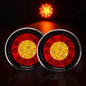 2PCS Round Trailer Taillight LED 12-24V Tractor Rear Light Dynamic Truck Flashlight RV Van Tail Light Blinker Lights Stop Turn Brake Reverse Lamp