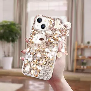 for iPhone 14 Bling Glitter Case, Luxury Shiny Diamond Crystal Rhinestone Champagne Pumpkin Car Handmade Clear Protective Case Cover for iPhone 14