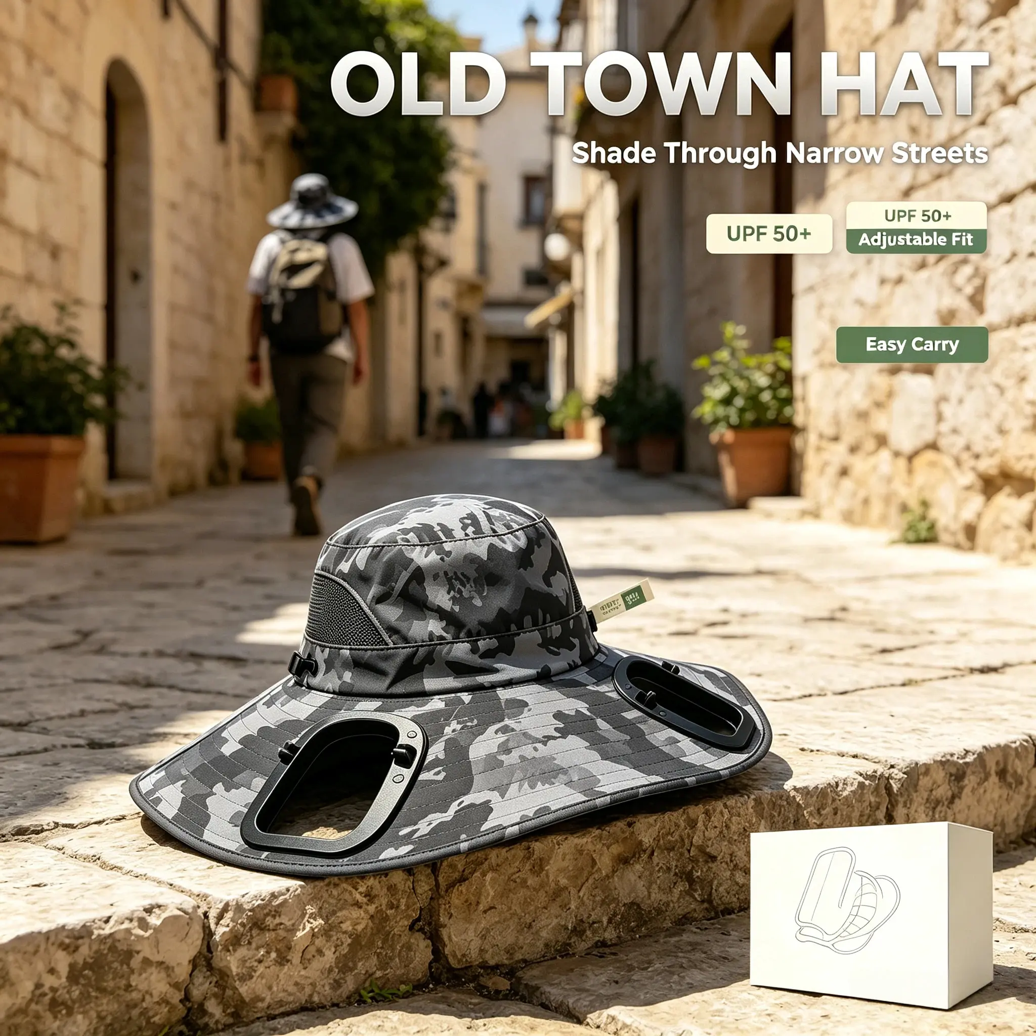 UPF 50+ Wide Brim Sun Hat with Built-in Dual Fans, Solar Powered USB Rechargeable Cooling Bucket Cap for Outdoor Fishing Hiking Gardening