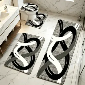 4 Piece Luxury Bathroom Floor Rug Set, Ultra Soft Absorbent Quick Dry Non-Slip Bathroom Mats, Decorative Abstract Line Toilet U-Shaped Pad & Seat Cover, Machine Washable Bathroom Decor Accessories