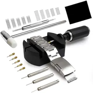 Watch Link Removal Kit, Watch Band Sizing Tool for Watch Strap Adjustment, Watch Pins Replacement, Watch Hammer, Spring bar (Black)