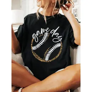 Game Day Baseball Baseball Life Softball Life for Mom T-Shirt Print T-Shirt Casual Crew Neck Short Sleeve Comfort Tee Top For Spring & Summer Women's Clothing