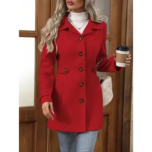Women's Fashion Fall Winter Solid Color Coat, Elegant Wool Blend Long Overcoat, Modest Fitted Style, Versatile Layering Piece