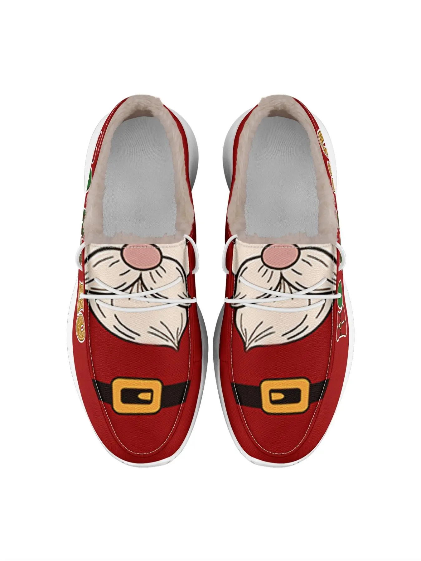 Women's Christmas Loafers, Red Santa Belt Designed Lightweight Comfortable London Sole Plush Canvas Shoes for Autumn and Winter, Lazy Loafers, Personalized Fun Christmas Gift for Mom/Dad/Her/Him/Girlfriend/Boyfriend/Wife/Husband/Friend