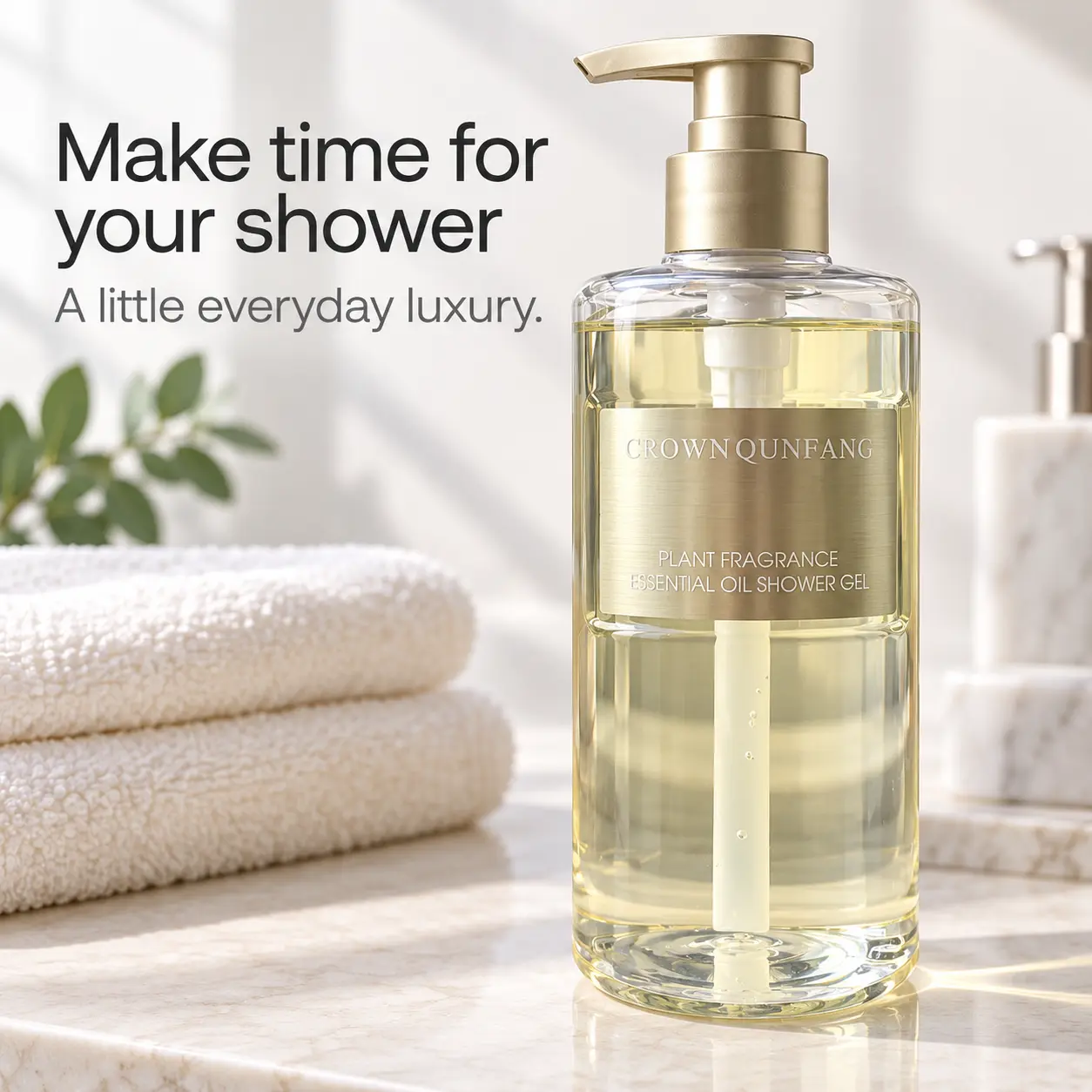 CROWN QUNFANG Plant Fragrance Essential Oil Shower Gel - Hydrating Luxury Body Wash for Dry & Sensitive Skin, Long-Lasting Botanical Scent, Nourishing Micro-Lather with Pump Dispenser