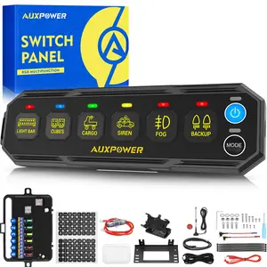 Auxpower 6 Gang Wireless Switch Panel S6W Control Range Up to 328FT Toggle Momentary Pulsed SOS RGB Switch Panel Auxiliary Portable Remote Panel Automotive Slim Switch Panel for Pickup Truck Boat UTV