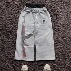 European and American double waist embroidery street folding couple sweatpants 2025 autumn new Elegant Fashion Trousers Grey
