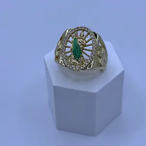 SanJudas  Gold Plated Ring with Emerald Stone and Diamond Accents for Men and Women