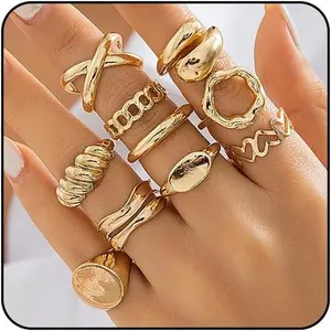 Gold Chunky Rings Stackable Rings for Women Adjustable Gold Rings Chunky Rings Knuckle Rings for Women 14K Gold Plated Rings Set Boho Non Tarnish Rings Jewelry for Women