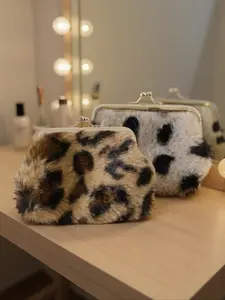 Faux Fur Coin Purse, Short Plush Coin Holder Bag, Leopard Print Women's Wallet, Multifunctional Portable Coin Pouch, Unisex Gift, Leopard Pattern Wallet