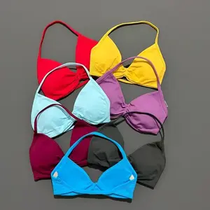 Easy Strappy Bra Gym Top Women High Support Thin Strap Halter Sports Seamless Bras Scrunch Push-up Workout Yoga Tank Tops