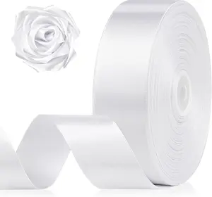 1-1/2 Inch 100 Yards White Satin Ribbon, Solid Fabric Ribbon Roll for Flower Bouquet,  Wrapping, Roses Making, Handmade Crafts