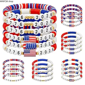 USA 250th Anniversary Patriotic Bracelet | Boho Surf-Style Flag Beaded Stack, 4th of July Jewelry for Women & Men