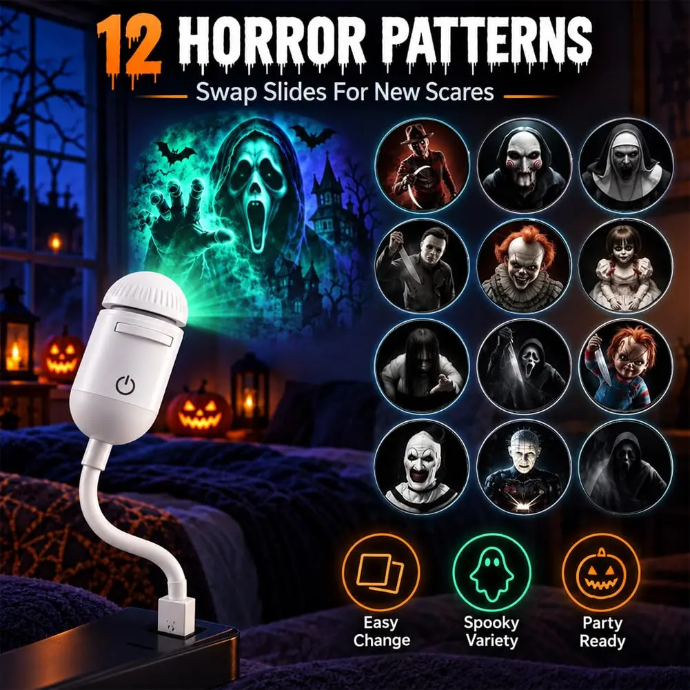 Scary Ride for Car Projector, Plug-in Projection Light with 24 Horror Slides, Halloween Car Window Projector for Vehicle Interior, Trunk or Treat, Party Decor