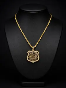 Iced 14K Gold Plated Gangsta Money Respect Power Pendant with 30" Rope Chain Necklace