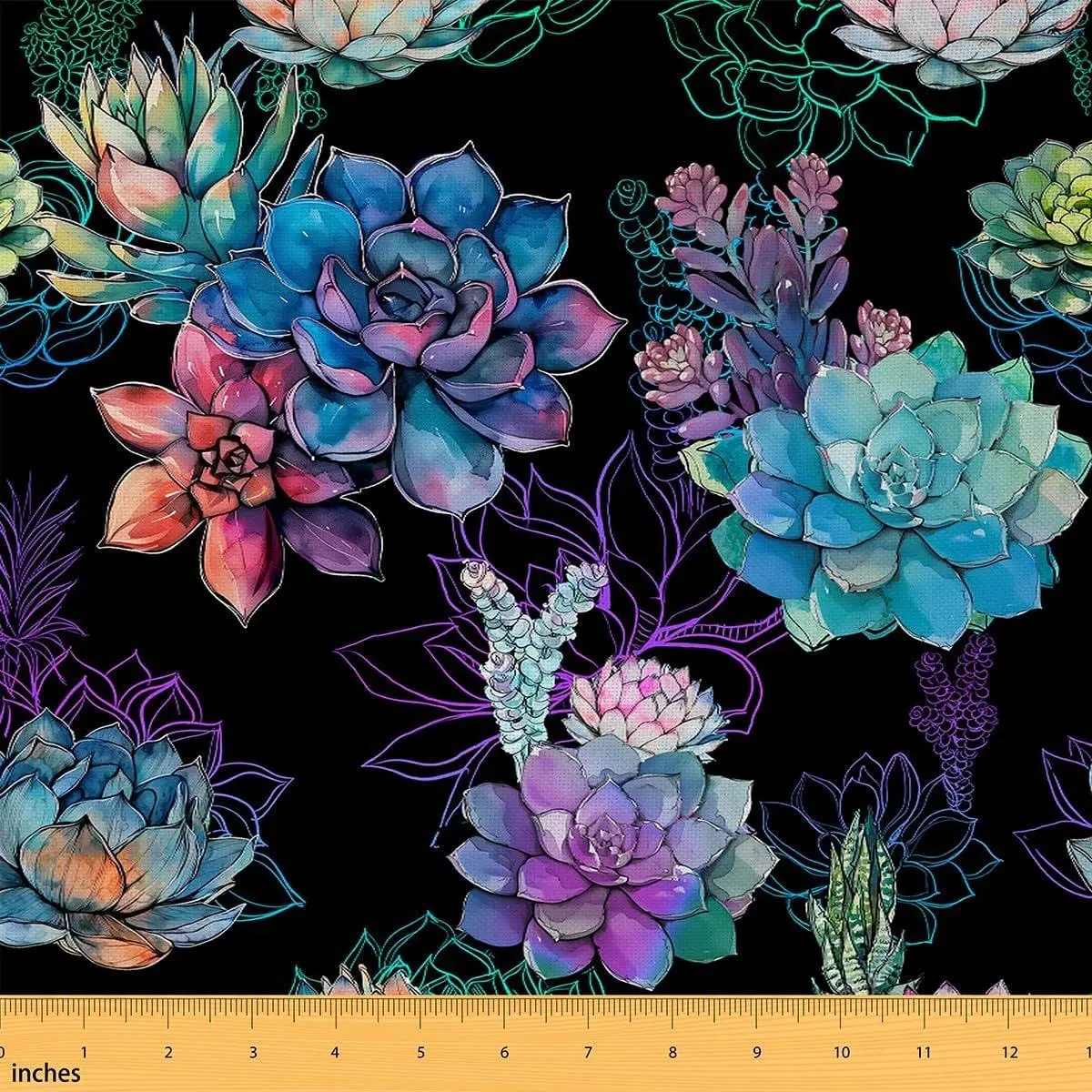Colorful Succulents Fabric Watercolor Gradient Botanical Plants No Stretch Fabric Sketch Wild Outdoor Plant Soft Flannel Polyester Fabric DIY Projects Pre-Cut
