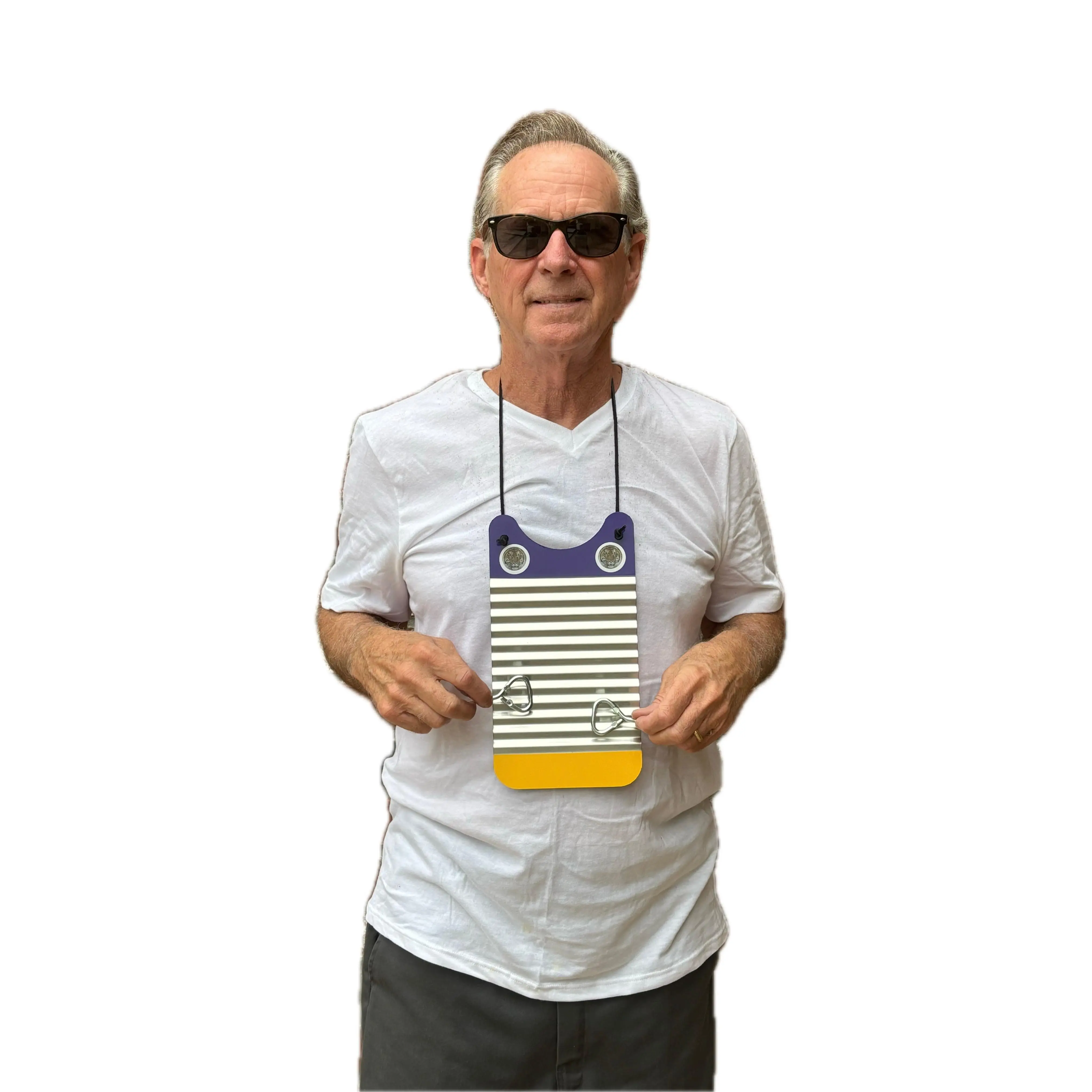 Handmade Mini Purple & Yellow Tiger Traditional Corrugated Metal Zydeco Washboard Rubboard, Cultural Authenticity Percussion Instrument with Zydeco Rhythm & Comfortable Playing Accessories