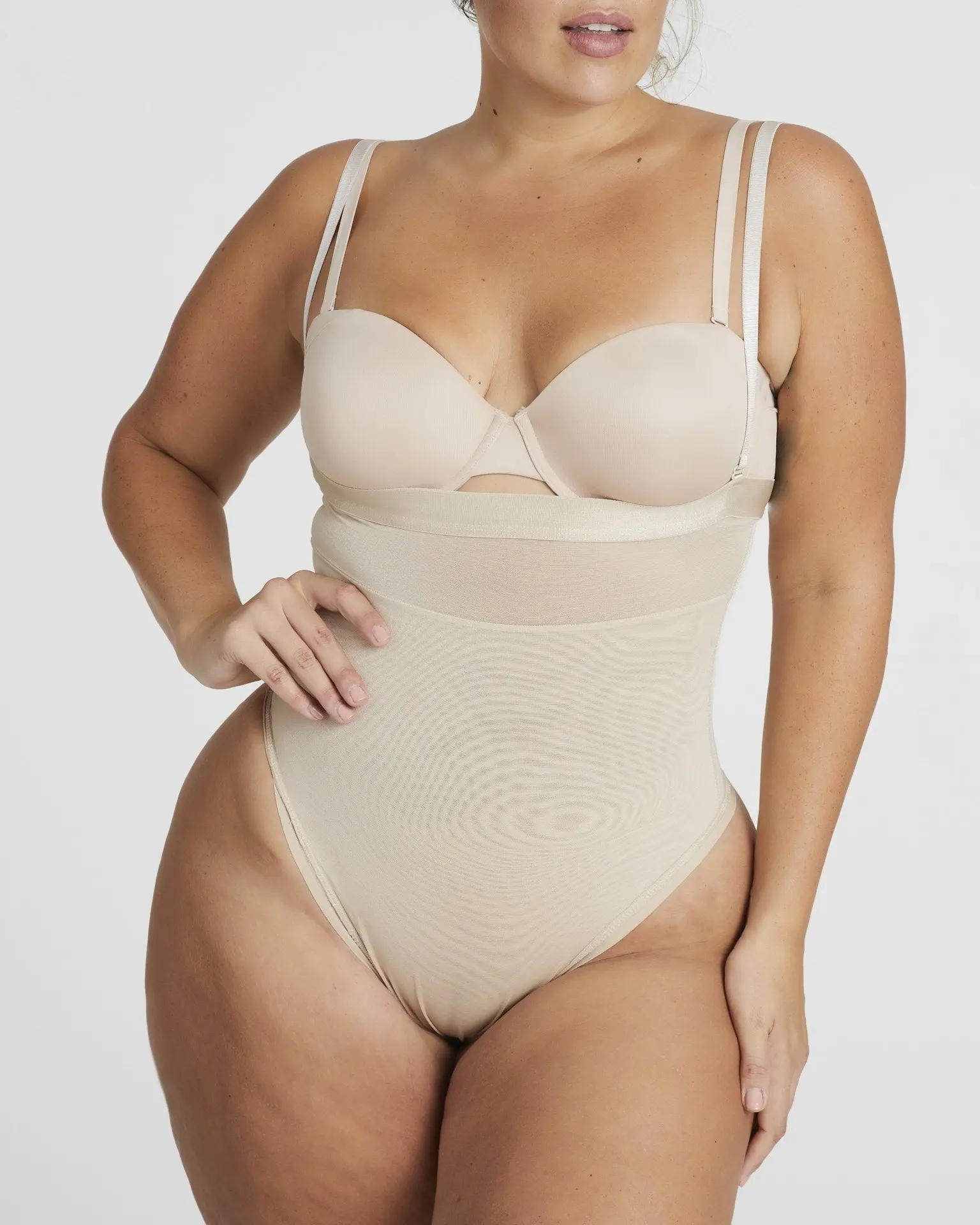 Siren Women's Thong Waist Snatcher - Everyday Wear Compression Shapewear Bodysuit with Adjustable Straps & Peekaboo Mesh- Seamless Design for Everyday Wear!