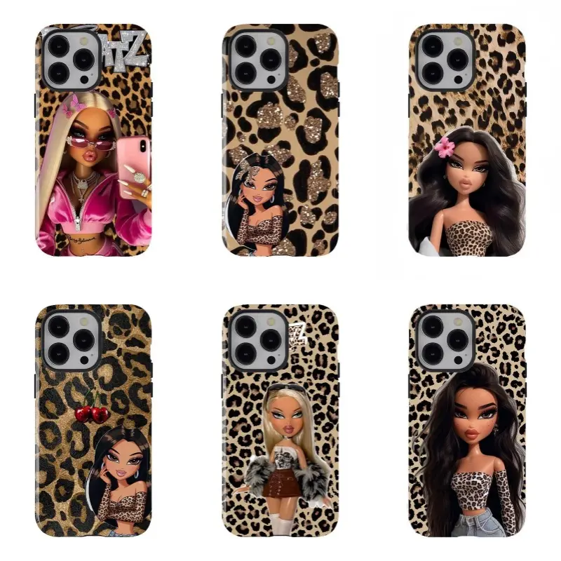 Bratz Y2K Fashion Phone Case |Leopard  Print Pink Gold Sweet and Cool Niche Trendy Style Co| Sparkling Hot Girl Protective Case for iPhone 16/15/14/13/12/11/17 ProMax Plus for Samsung phones an excellent choice for Halloween, Christmas and Thanksgiving, A