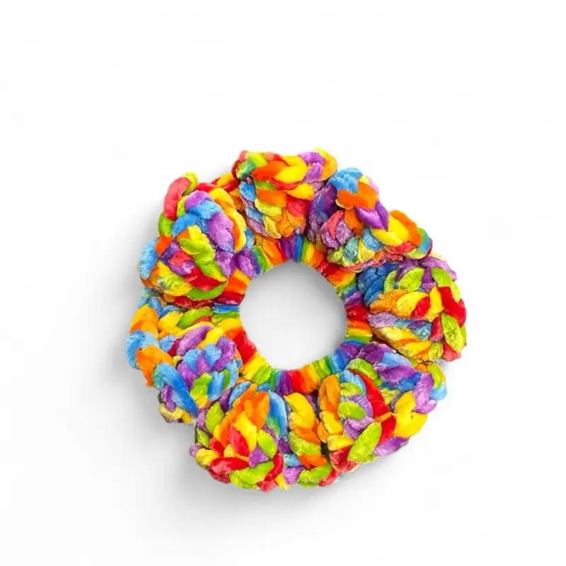 Soft Rainbow Pride Ruffle Scrunchie Handmade Crochet Hair Tie LGBTQ+ Accessory Colorful & Vibrant Design