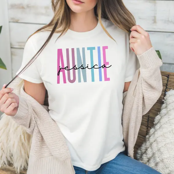 Personalized Auntie Shirt with Name - Custom Aunt Tee for Women - Gift for Aunt - Auntie T-Shirt - Birthday or Baby Announcement Gift – Made-to-Order, Lightweight, Womenswea