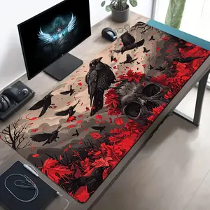 Large, Sturdy Mouse Pad Made of Premium Polyester Featuring a Design of a Gothic Crow Skull And Ravens, Ideal for Both Office Use And Gaming, Making It a Great Birthday Present.