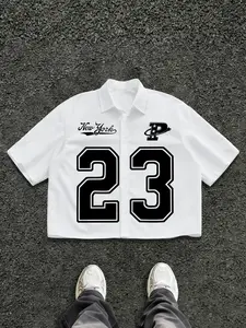 Men's American Style Baseball Shirt, New York Print, Loose Fit, Casual Streetwear, Collar Design, Perfect Gift for Boyfriend