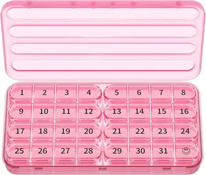 Monthly Pill Organizer - 30-Day Pill Box for Travel, Vitamins, Supplements & Medication, 31 Day Slots Plus A Smile, Healthcare Aid, Compact & Easy to Use, Pink Probiotics