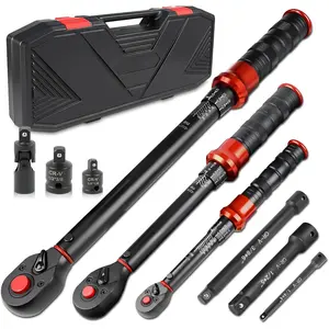 9PCS Torque Wrench Set 1/4", 3/8", 1/2" Drive Click Torque Wrench (20–220 in-lb, 5–45 & 10–170 ft-lb) 72-Tooth Dual-Range, ±3% Precision Adjustable Torque Wrenches for Bike, Moto, Car Repair and Maint