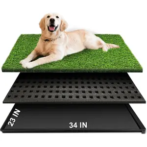Grass Pad with Tray, 34''X23'' Large Artificial Turf Grass Potty,  Puppy Pee Pads for Dogs, Portable  Litter Box for Indoor/Outdoor Potty  Toilet