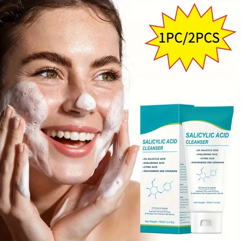Moisturizing Salicylic Acid Facial Cleanser - Skin-Friendly, Deep-Cleansing Face Wash with Hyaluronic Acid, Niacinamide, Ceramides - Gentle Formula for Adults' Daily Care, Anti-Oil, No Irritation - Suitable for Sensitive, All Skin Types - Salon & Home Use