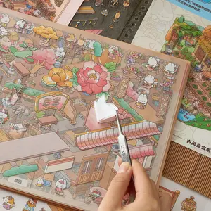 20 Pcs Miniature Scene Collection Book, Cartoon Ancient Palace High Adhesive Stickers, 3D House DIY Hand Account Scrapbook Stickers, Stickers Kit