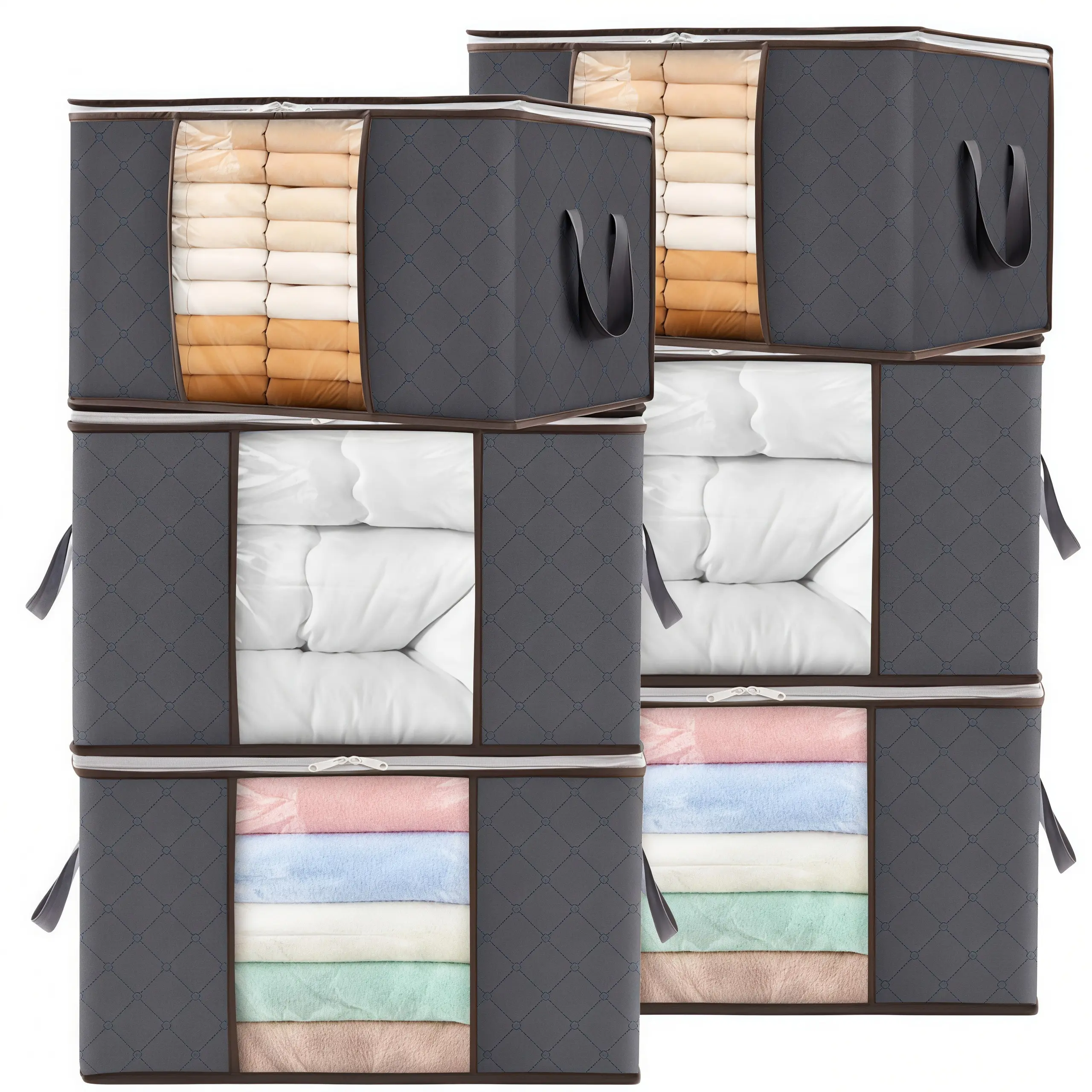 LMMAKE 6PCS Large Foldable Storage Bags with Reinforced Handles, Closet Organizers for Clothes, Blankets, Toys