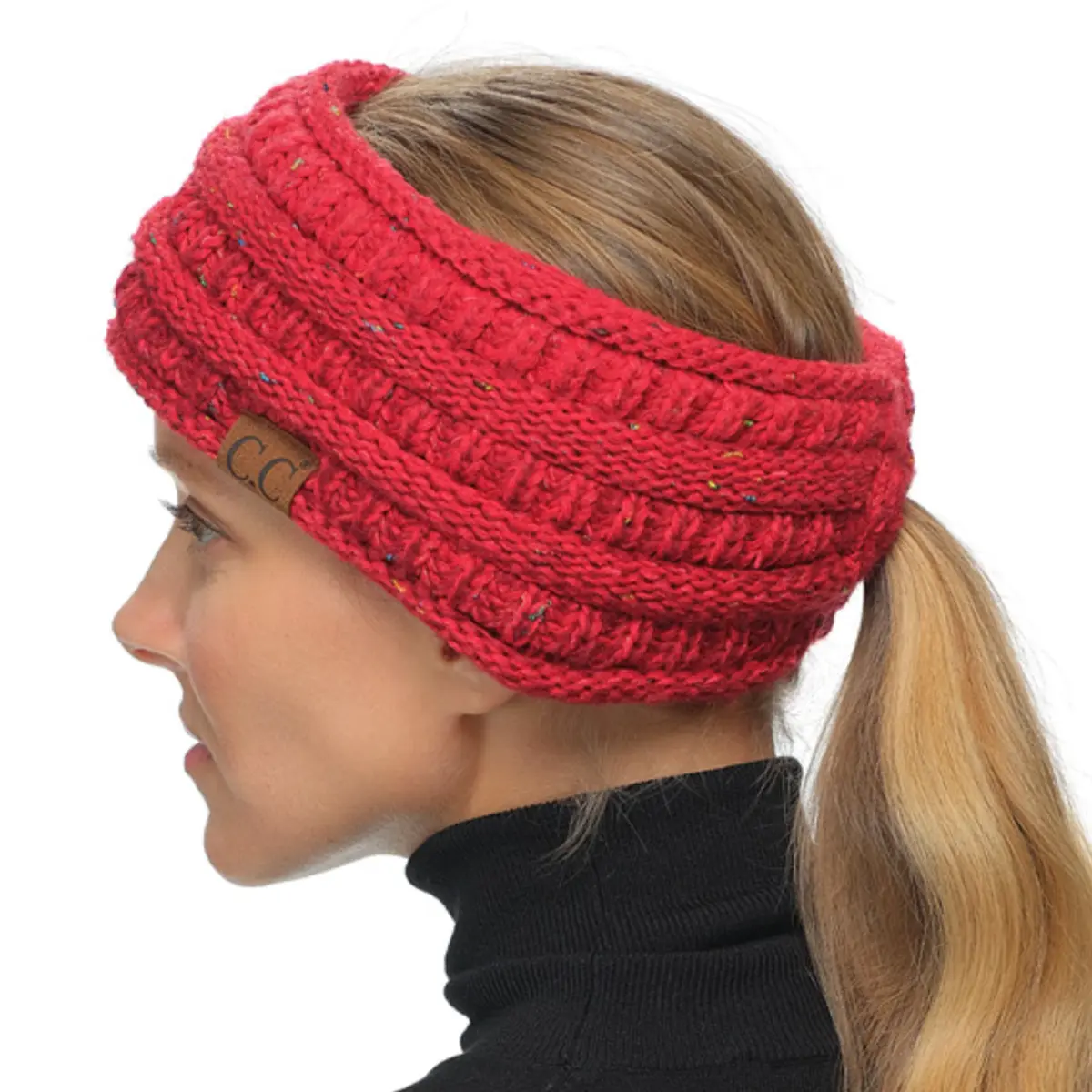 C.C Ponytail Headband for Women – Fuzzy Lined, Warm, Non-Bulky Knit Headwrap, Valentine's Day Gift, Perfect for Early Spring