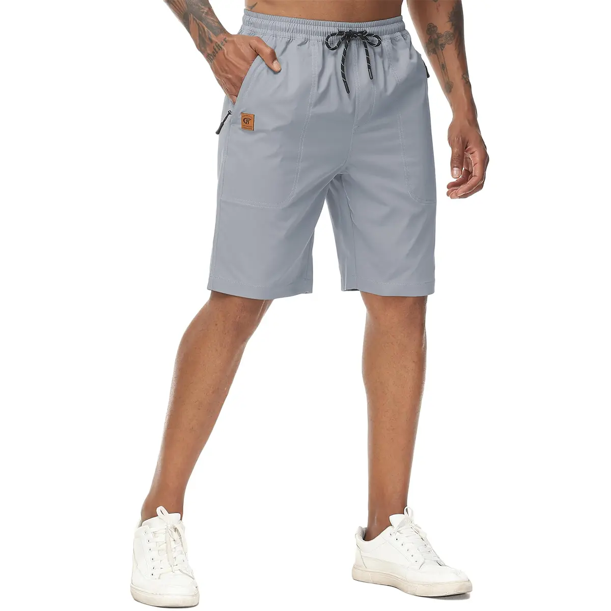 Men's Stretch Shorts Casual Classic Fit Drawstring Summer Beach Shorts with Zipper Pockets Inseam Relaxed-Fit Drawstring Walk Short