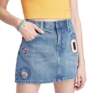 Women's Low Rise Denim Mini Skirt Wild Fable Medium Wash Patches 6 Womenswear Bottom