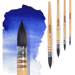 Pinceles de acuarela profesionales – Paquete de 4 pinceles sintéticos de ardilla para artistas con mango de madera de haya, ideal para artistas aficionados