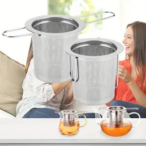 2PCS Tea Infuser Stainless Steel Tea Steeper Fine Mesh Filters Large Capacity Tea Strainer with Folding Handle Hanging on Teapots Mugs Cups To Steep Loose Leaf Tea and Coffee