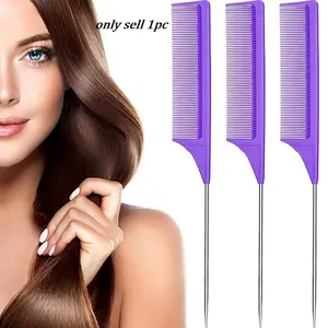 Barber Salon Fine Tooth Rat Tail Teasing Comb With Stainless Steel Pin Metal Hair Pick Detangling Comb Profession Tool Practical Convenient For Women Men Hair Styling