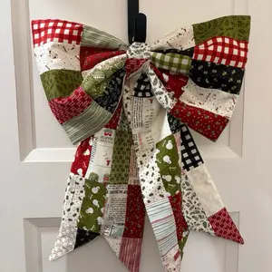 XL Quilted Bow Christmas Tree Topper or Door Hanger - Festive Patchwork Design for Holiday Decor