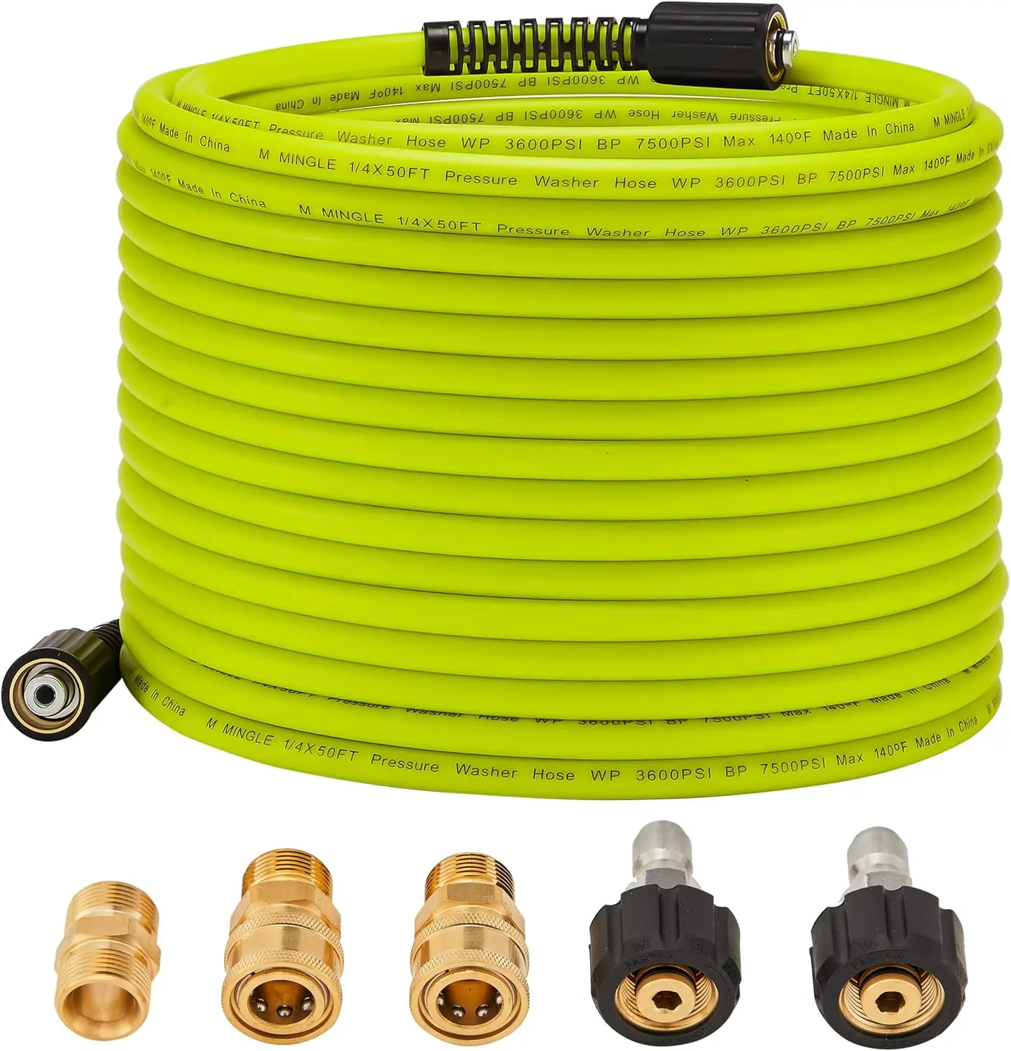 Pressure Washer Hose 50 FT x 1/4", M22 14mm Fittings, 3600 PSI