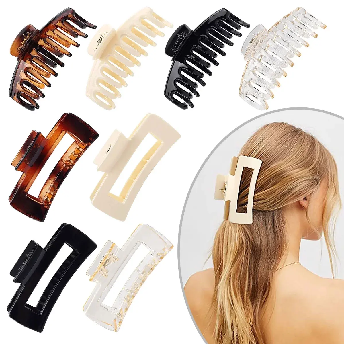 8 Pack Large Hair Claw Clips, Women & Girls Vintage Jaw Clips, Strong Hold Matte Claw Hair Clips for Thick Hair & Thin Hair (4.3 Inch) TiokMc