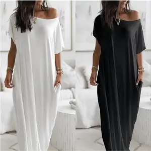 Women's Short-Sleeve Solid-Color Batwing Sleeve Loungewear Dress, Casual Comfortable Home & Nightgown Sleepwear, Suitable for Daily Wear & All-Season Use, 2026 Summer Style, Shortsleeve