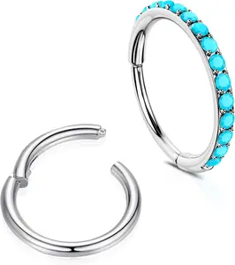 Turquoise Nose Rings Hoops for Women: 2 count 316L Surgical Steel 16G 18G 20G Nose   8mm 10mm Septum Lip Rings Conch Earrings Hoop
