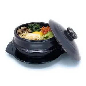 Jovely Korean Stone Bowl with Lid, Authentic Ttukbaegi Korean Earthenware Pot, Twice-Fired Natural Korean Clay Pot for Cooking, Microwave & Dishwasher-Safe