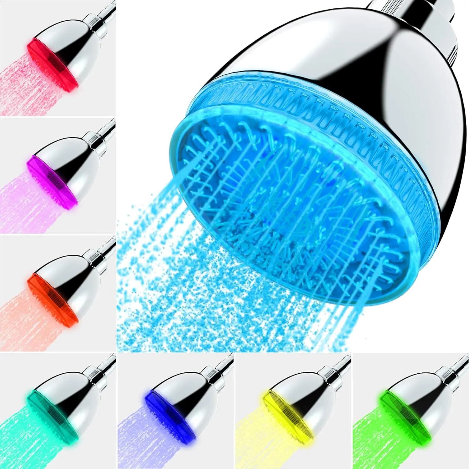 LED Shower Head - Household Bathroom Appliance Accessory with 3 Colors Advanced Temperature-Sensing Tech, Temp Sensing Color-Changing Water Flow, Intuitive Visual Cue, Scald Prevention for Young Children