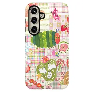Hungry Caterpillar Collage Phone Case Pastel Gingham & Floral Print Protective Case Compatible for iPhone 17 16 15 14 13 12 11 and for Samsung S22-S25 Perfect Gift for Her Him